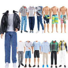 E-TING 10-Item Fantastic Pack = 5 Sets Fashion Casual Wear Clothes Outfit with 5 Pair Shoes for boy Doll Random Style (Leather Jacket + Casual Wear Clothes + Swimwear) - E-TING