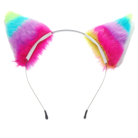 E-TING Cat Fox Fur Ears Hair Clip with Headband Hairband Anime Party Costume Cosplay Accessories (Rainbow) - E-TING