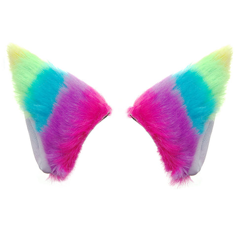 E-TING Cat Fox Fur Ears Hair Clip with Headband Hairband Anime Party Costume Cosplay Accessories (Rainbow) - E-TING