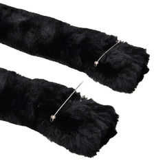 E-TING Cat Long Fur Ear Headband(Black with White Inside) + Black Cat Tail Anime Party Costume - E-TING