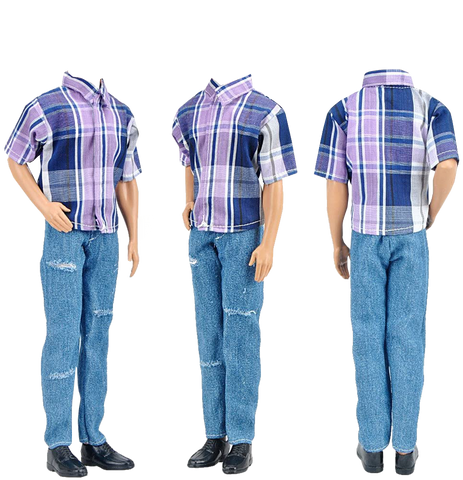 E-TING 3 Sets Casual Wear Plaid Doll Clothes Jacket Pants Outfits for 12 inch boy Dolls Gift - E-TING