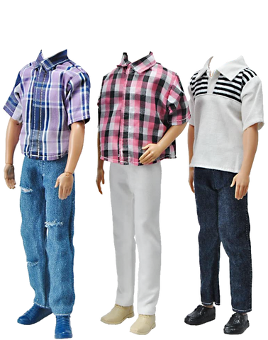 E-TING 3 Sets Casual Wear Plaid Doll Clothes Jacket Pants Outfits for 12 inch boy Dolls Gift - E-TING