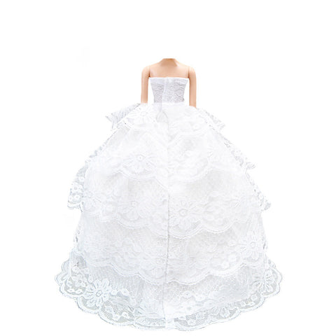 E-TING Handmade Wedding Evening Party Dress Clothes Gown Veil for Girl Dolls … (White) - E-TING