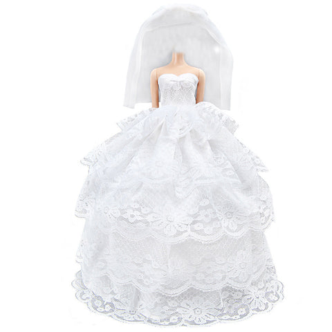 E-TING Handmade Wedding Evening Party Dress Clothes Gown Veil for Girl Dolls … (White) - E-TING
