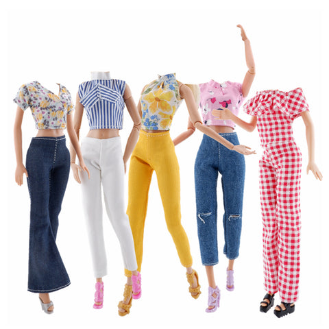 E-TING 10 Pcs = 5 Set Doll Clothes Casual Wear Outfit Tops + Pants with 5 Pair Shoes for 11.5 inches Girl Doll - E-TING
