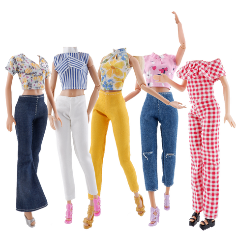 E-TING 10 Pcs = 5 Set Doll Clothes Casual Wear Outfit Tops + Pants with 5 Pair Shoes for 11.5 inches Girl Doll - E-TING