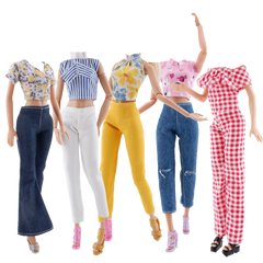 E-TING 10 Pcs = 5 Set Doll Clothes Casual Wear Outfit Tops + Pants with 5 Pair Shoes for 11.5 inches Girl Doll - E-TING