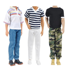 E-TING 3 Sets Doll Casual Wear Clothes Overalls Jacket Pants Outfits with 3 Pair Shoes for 12 Inches boy Dolls - E-TING