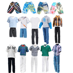 E-TING Lot 10 Items = 5 Sets Fashion Casual Wear Clothes/Outfit with 5 Pair Shoes for boy Doll Random Style (Casual Wear Clothes + Black Suit + Swimwear) - E-TING