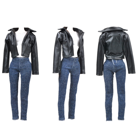 E-TING Lot 15 Items = 5 Sets Doll Clothes with 10 Pair Shoes Accessories for 11.5 Inch Girl Doll Outfits Random Style（Leather Jacket + Casual Wear Clothes） - E-TING